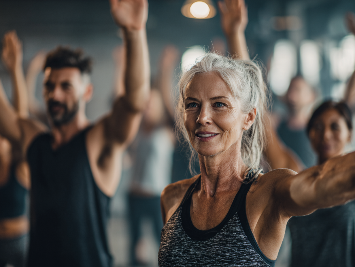 Активні люди різного віку на тренуванні